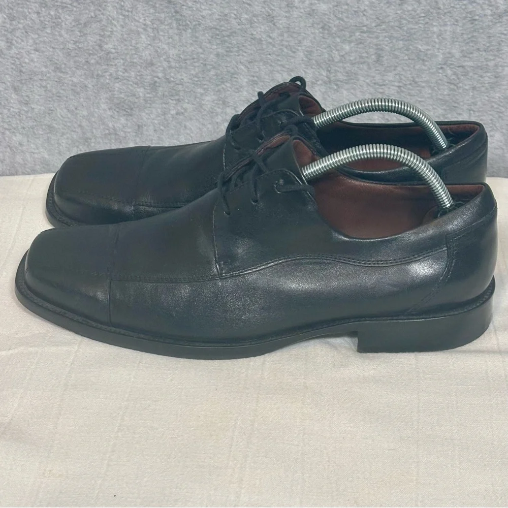 Johnston & Murphy Dobson Cap-Toe Leather Oxford Shoes-Black-Men Size 10.5